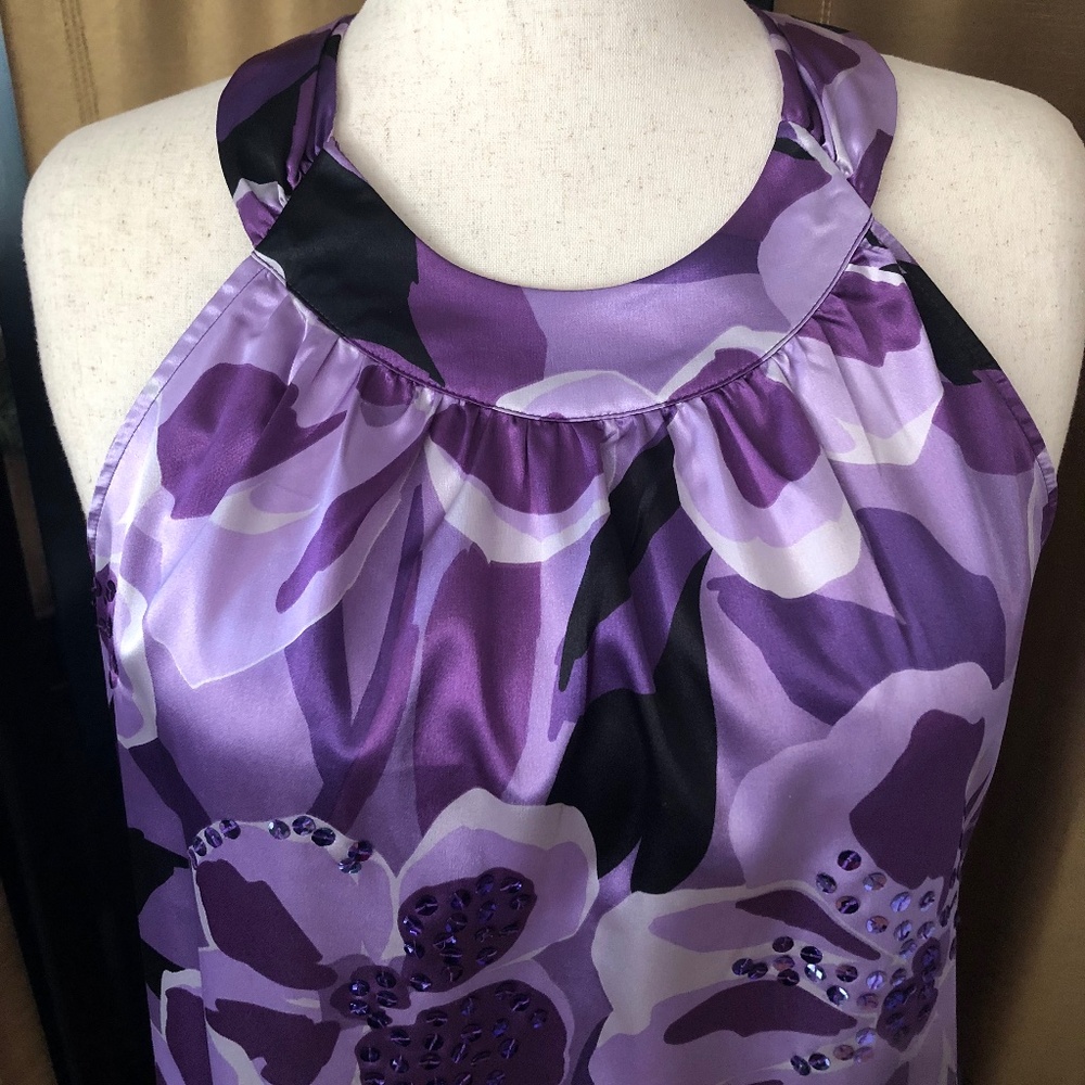 Apt.9 Purple Floral Print Sequins Tank Blouse - Picture 2 of 10